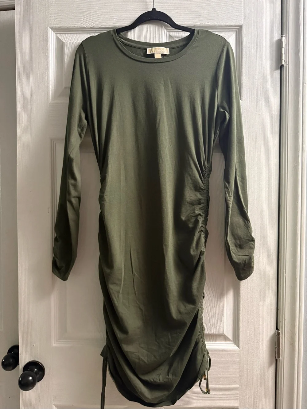 Michael Michael Kors Ivy Hunter Green Side Tie Long Sleeve Dress Size Large